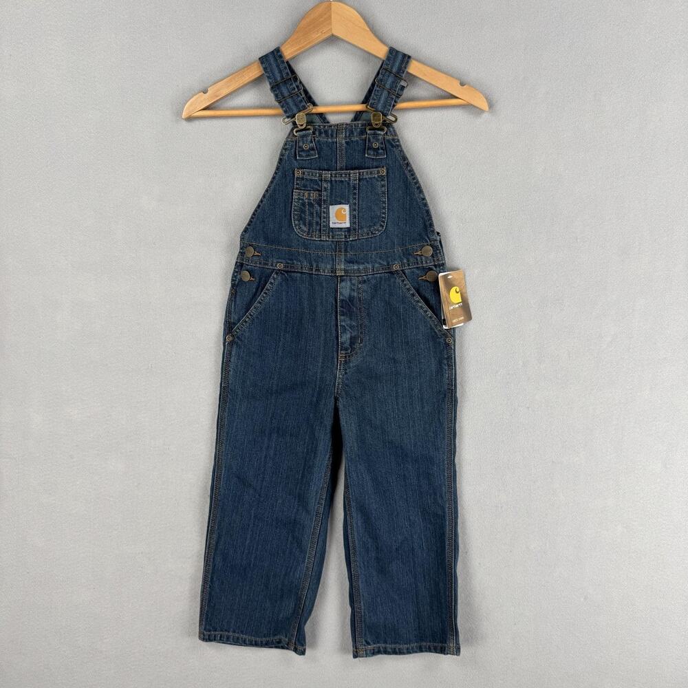 Carhartt Bib Overalls Kids 4 Blue Denim Original Fit Workwear Jeans Pockets